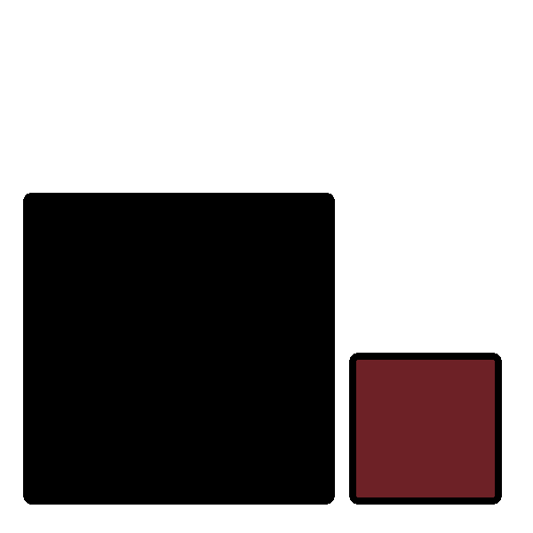 A small red square next to a larger black square.